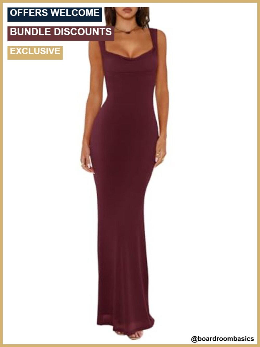 Cowl Neck Mesh Sleeveless Bodycon Maxi Dress Double Lined
